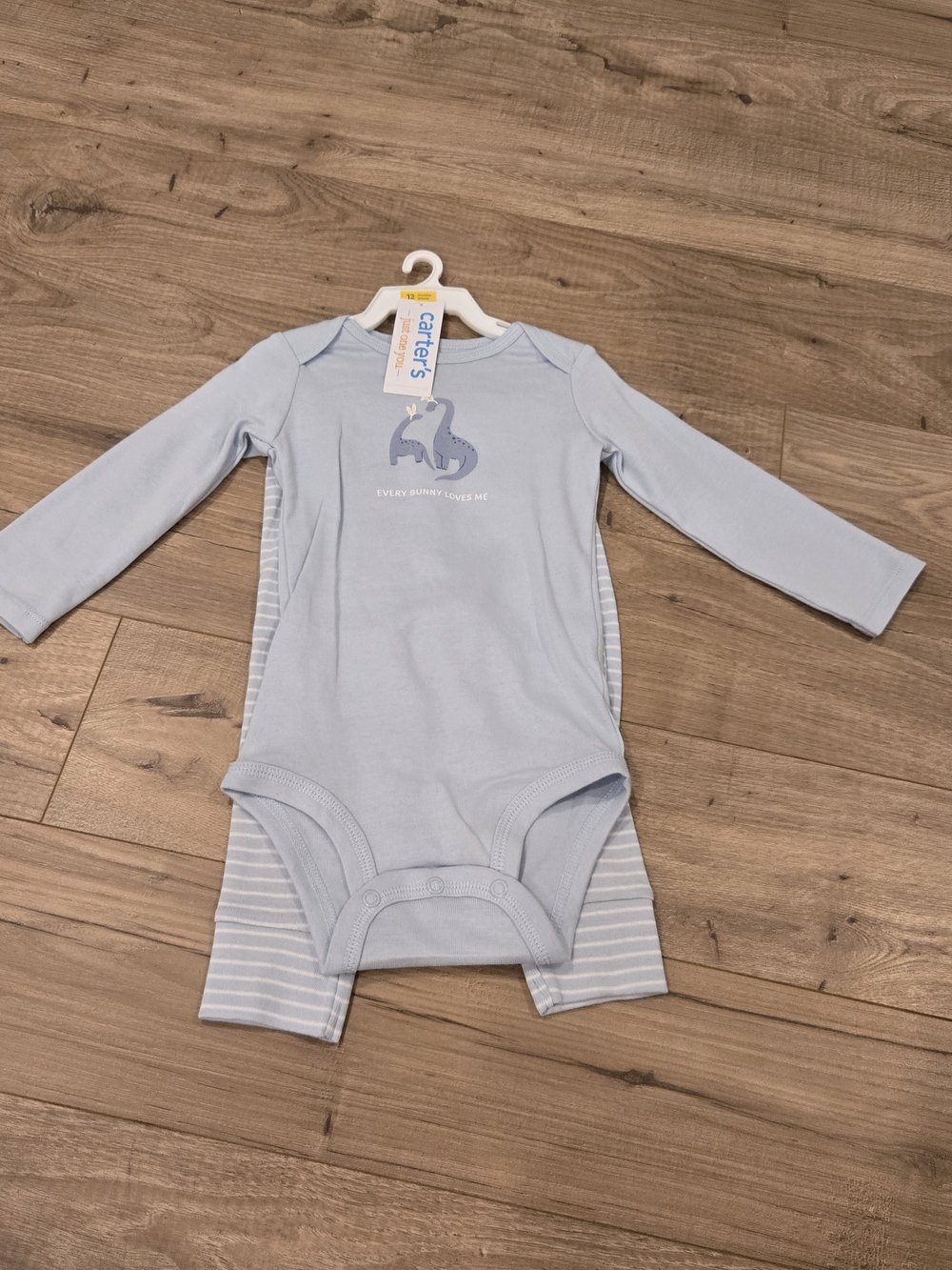Carter's Baby Boy Dino Easter Set 2pc Blue Stripe NWT 12Mos every bunny loves me - Picture 2 of 8